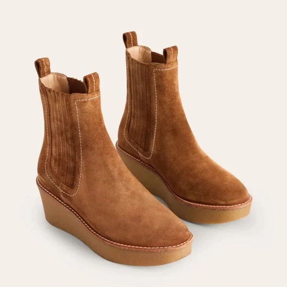 Boden Suede Wedge Ankle Boots in Tan - Picture 2 of 9